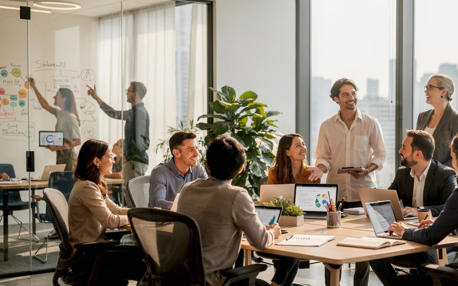 Start-up-Team im Workshop; Roadmap- und Pilotplanung am Konferenztisch (Symbolbild)