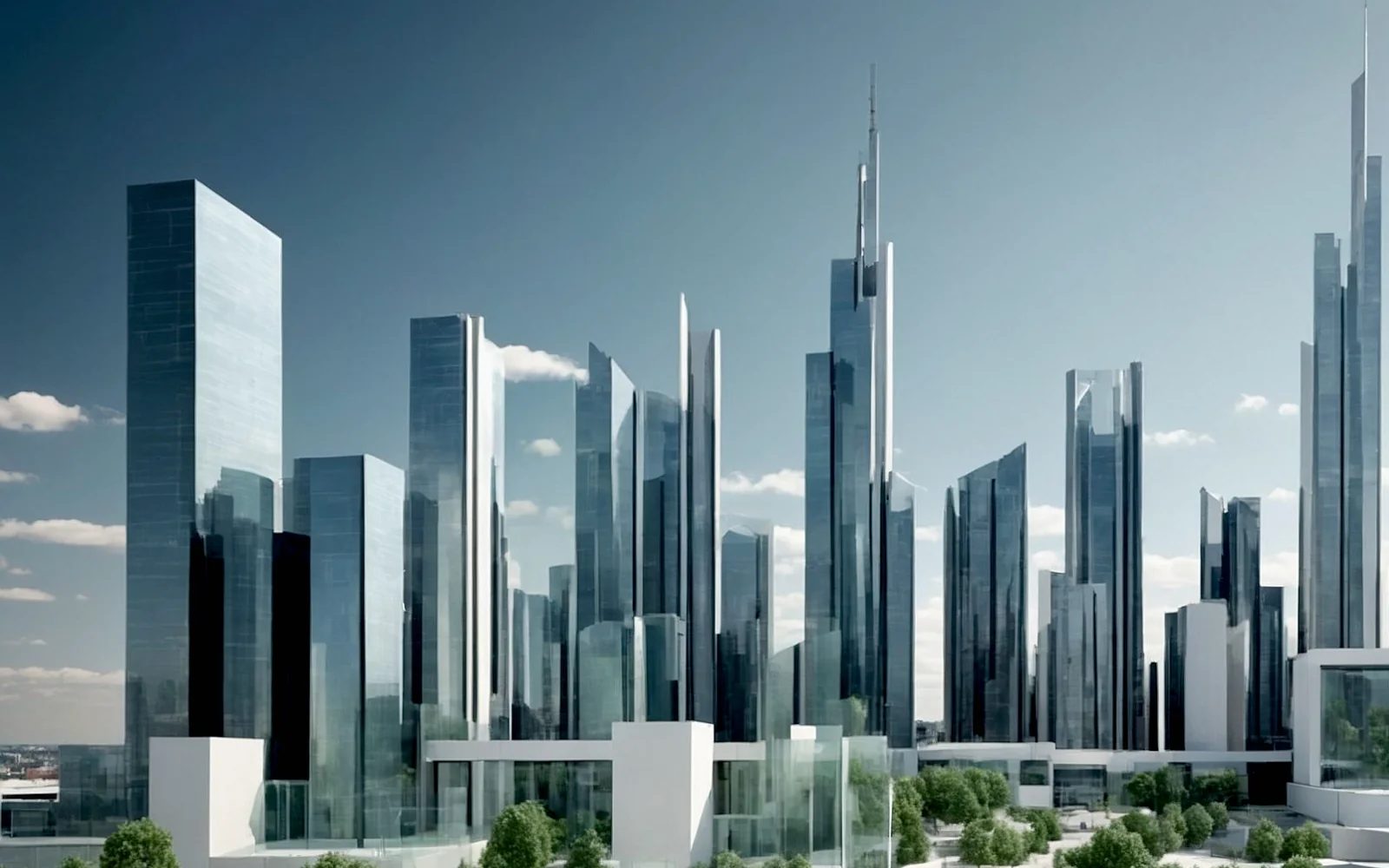 Stadtquartier mit moderner Skyline und Bäumen – Vergabe- und Nachweis-Sicherheit für öffentliche Holzbauprojekte