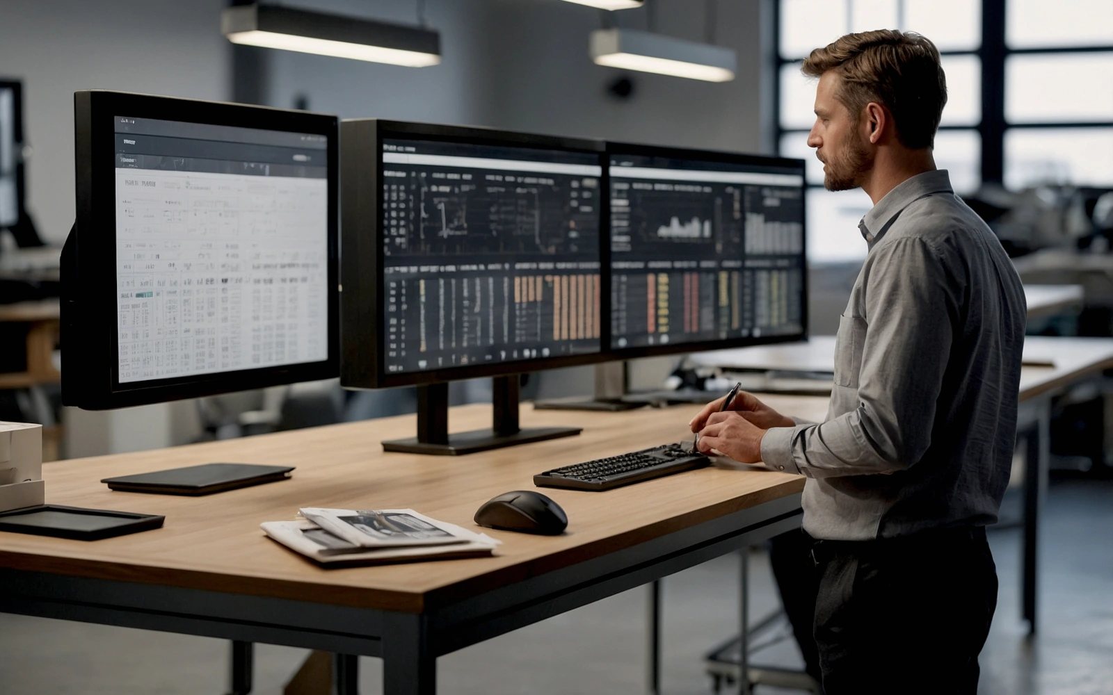 Symbolbild: Projektteam prüft Produktionsplan, Lieferfenster und Statusmodell – Slot-Secure.